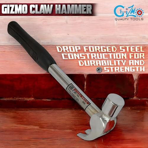 Gizmo Claw Hammer, 1/2 Lb (230G) Tubular Steel Handle Curved Claw Hammer, Solid One Piece Steel Rip Claw Hammer, Heavy Duty Curved Claw Hammer With Milled Face & Shock Reduction Grip