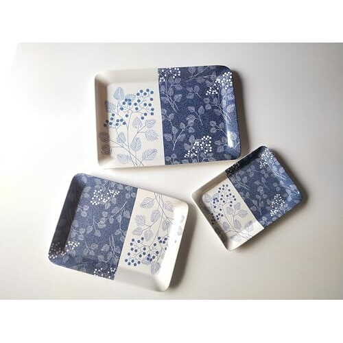 Urmila Plastic Premium Printed Melamine Serving Tray For Kitchen, Dining, Serving & Desk Tray Set Of 3 (Mt_ White Blue)