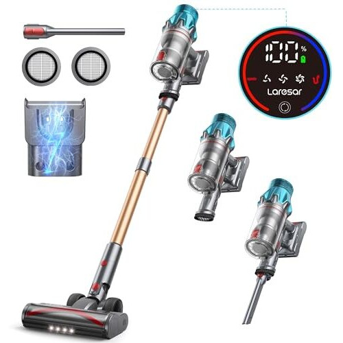 Laresar Ultra 7 Cordless Vacuum Cleaner 550W/45Kpa Stick Vacuum Cleaner With Touch Screen, Up To 60 Mins Runtime, Lightweight Handheld Vacuums For Hardwood Floor Carpet Car Pet Hair, Black