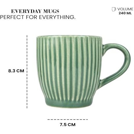 Zynkraft Ceramic Tea Cups Set Of 6 | Tea Cup Set Of 6 | Glossy Finish | Premium Stoneware | Tea Set | Ceramic Tea Cup | Small Cups For Tea Set Of 6-240Ml (Green)