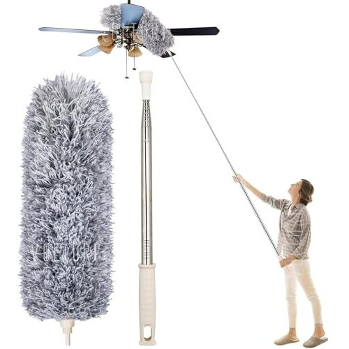 Pilltox Microfiber Feather Duster Bendable & Extendable Fan Cleaning Duster With 100 Inches Expandable Pole Handle Washable Duster For High Ceiling Fans,Window Blinds, Furniture (Standard)