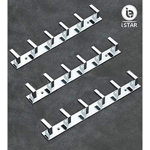 Istar 6 Pin Bathroom Cloth Hooks Hanger Wall Bedroom Bathroom Robe Hooks Rail For Hanging Keys,Clothes,Towel Steel Hook (Pack Of 3, Silver), Aluminium