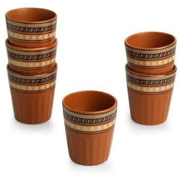 Exclusivelane 'Terra Tones' Ceramic Kullad Cups Set Of 6 (120 Ml, Microwave Safe, Handcrafted, Earthern Brown)|Ceramic Kulhad Tea Cups Set Tea Cup Set Coffee Cup Set Chai Kulhad Cups Mitti Chai Cups