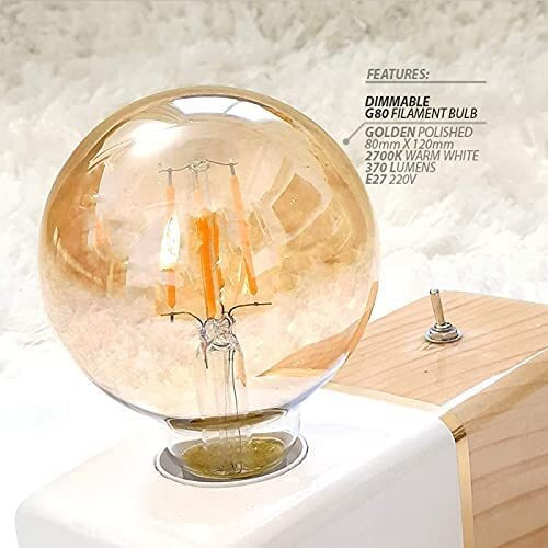 Desidiya Edison Tungsten Filament Round Antique Glass G80 Light Bulbs Pack Of 1 Vintage Base E27 Bulb Yellow Light For Home Decoration Living Room/Hall/Balcony/Restaurant Bar Lighting