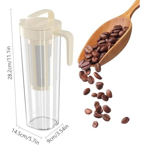 Supvox 1100Ml Glass Jar With Handle Portable Coffee Cup Food-Grade Pp Cold Brew Iced Coffee Maker With Filter Iced Coffee Maker
