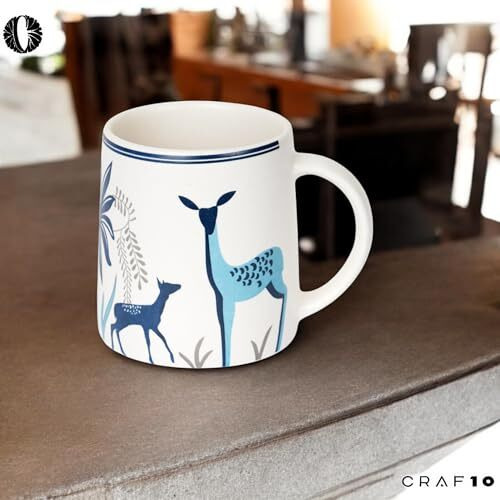 Craf10 Blue Stag Ceramic Tea/Coffee Mug  Single Piece, 330 Ml, Elegant & Durable, Office Use