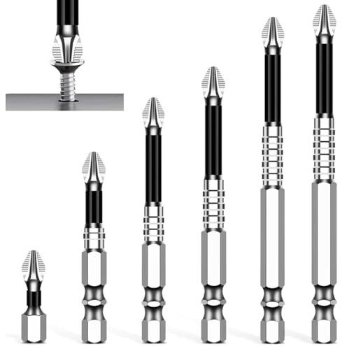 Serplex 6Pcs Magnetic Screwdriver Bit Set, Electric Drill Screwdrivers Bits Heavy Duty Alloy Steel Magnetic Ph2 Head Universal 1/4 Hex Shank Screwdriver Bit For Electric Power Tools, Power Drill