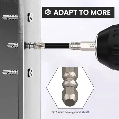 Serplex 6Pcs Magnetic Screwdriver Bit Set, Electric Drill Screwdrivers Bits Heavy Duty Alloy Steel Magnetic Ph2 Head Universal 1/4 Hex Shank Screwdriver Bit For Electric Power Tools, Power Drill