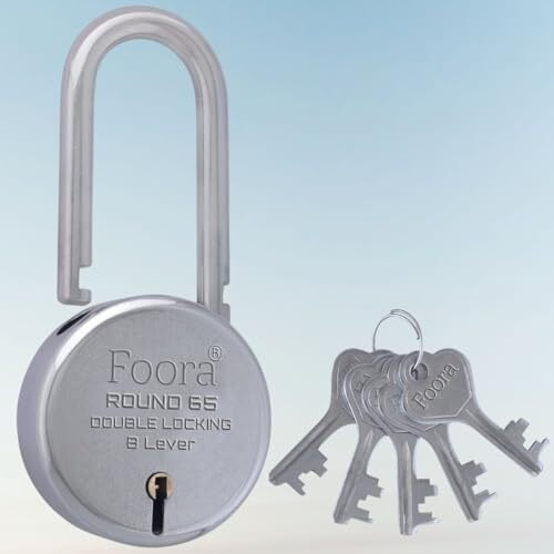 Foora Ultimate 65Mm Long Shackle Padlock | Secure Your Home, Door, Gate, Shutter | Premium Double Locking 8 Lever | 5 Silver Keys Included | Made In India