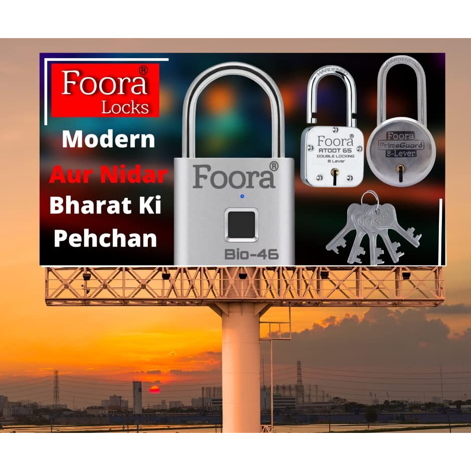 Foora Ultimate 65Mm Long Shackle Padlock | Secure Your Home, Door, Gate, Shutter | Premium Double Locking 8 Lever | 5 Silver Keys Included | Made In India
