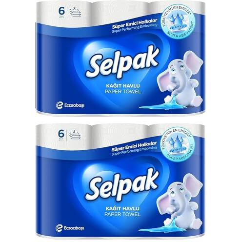 Selpak 3 Ply Kitchen Tissue Paper Roll - 6 Rolls (80 Pulls Per Roll), Pack Of 2