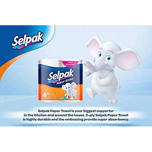 Selpak 3 Ply Kitchen Tissue Paper Roll - 6 Rolls (80 Pulls Per Roll), Pack Of 2