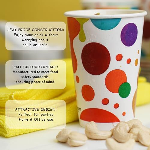 Paricott 300Ml Multi Drop Printed Disposable Glass Drinking Cups For Cocktail Alcohol Wine Tea Coffee Cold Drink Juice Water Party Paper Cups Use And Throw Without Lid Paper Cup (300Ml, 50Pcs)