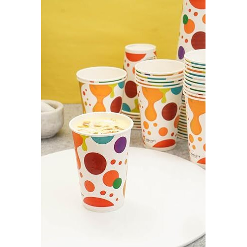 Paricott 300Ml Multi Drop Printed Disposable Glass Drinking Cups For Cocktail Alcohol Wine Tea Coffee Cold Drink Juice Water Party Paper Cups Use And Throw Without Lid Paper Cup (300Ml, 50Pcs)