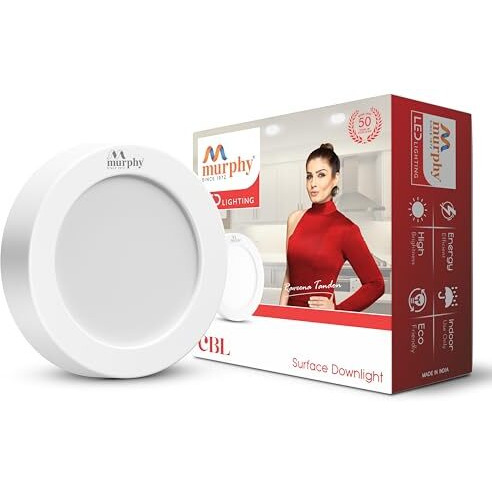 Murphy Led 9 Watts Cbl Round Surface Down Light, Pack Of 1, Cool White - No False Ceiling Required,Aluminium