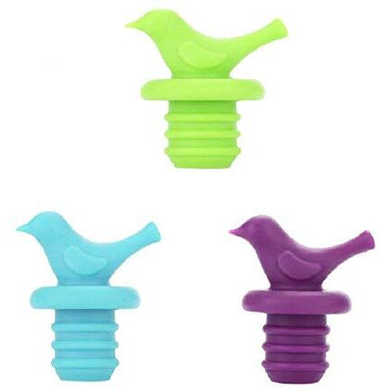 Karp Little Bird Stopper Colorful Reusable Silicone Wine Bottle Stopper, Decorate Wine Outlet Cap, Cute Wine Toppers For Preserver (Assorted Color- 3 Nos)