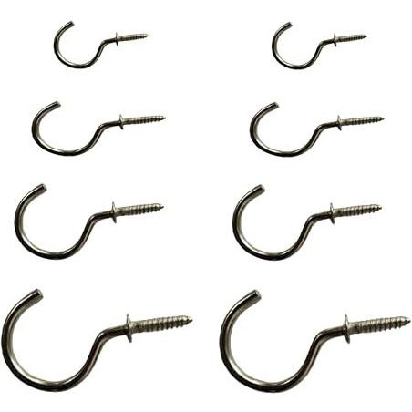 Q1 Beads 70 Pcs Steel Ceiling Cup J Hooks Kit, 4 Sizes Screw-In Hanging Hook Hanger (1/2 Inch, 1 Inch,1.5 Inch,2 Inch)