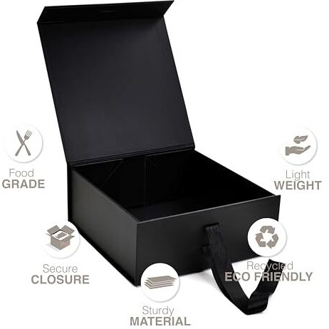 Rbs - Medium Black Gift Boxes (26 X 26 X 10Cm) Gift Boxes For Packaging (1 Pack) Gift Packing Box Multipurpose Gift Hampers Hold To 8 Kg Occasion Empty Gift Box For Packaging (Medium Black)