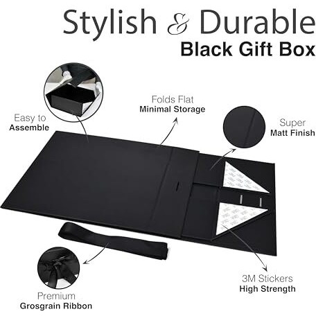 Rbs - Medium Black Gift Boxes (26 X 26 X 10Cm) Gift Boxes For Packaging (1 Pack) Gift Packing Box Multipurpose Gift Hampers Hold To 8 Kg Occasion Empty Gift Box For Packaging (Medium Black)