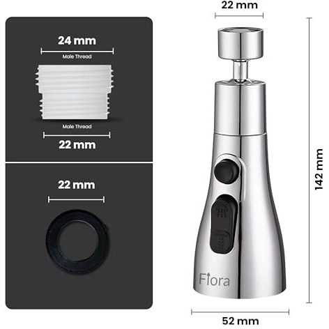 Fiora Tap Extension For Kitchen Sink | Kitchen Accessories Items For Home | 360-Degree Flexible Rotation For Effective Cleaning | 3-Flow Modes | 1-Year Limited Warranty