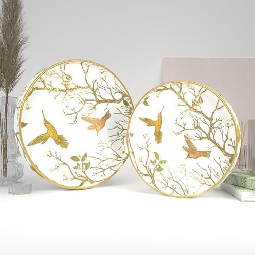 Castleite Ember Decorative Round Wooden Tray Set Of 2 Handcrafted Trays For Serving, Use In Kitchen, Dining Table, Decor Or Storage - Epoxy Resin Coated - Large, Small (Gloriole)