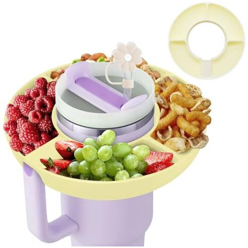 Supvox 4-Grid Snack Tray For Stanley Cup (40Oz) Snack Bowl Bpa Food Grade Silicone Snack Container French Fries Fruit Foot Tray For Stanley Cup (Stanley Cup Not Include)