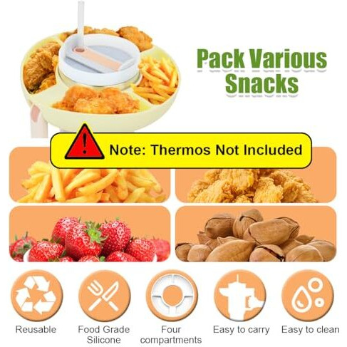 Supvox 4-Grid Snack Tray For Stanley Cup (40Oz) Snack Bowl Bpa Food Grade Silicone Snack Container French Fries Fruit Foot Tray For Stanley Cup (Stanley Cup Not Include)