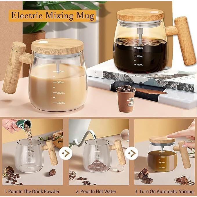 Vinsh Enterprise Self Stirring Mug With One-Button Operation And Insulated Design To Keep Beverages Warm - Coffee Mug Glass Automatic For Milk Protein Powder - 1 Pc