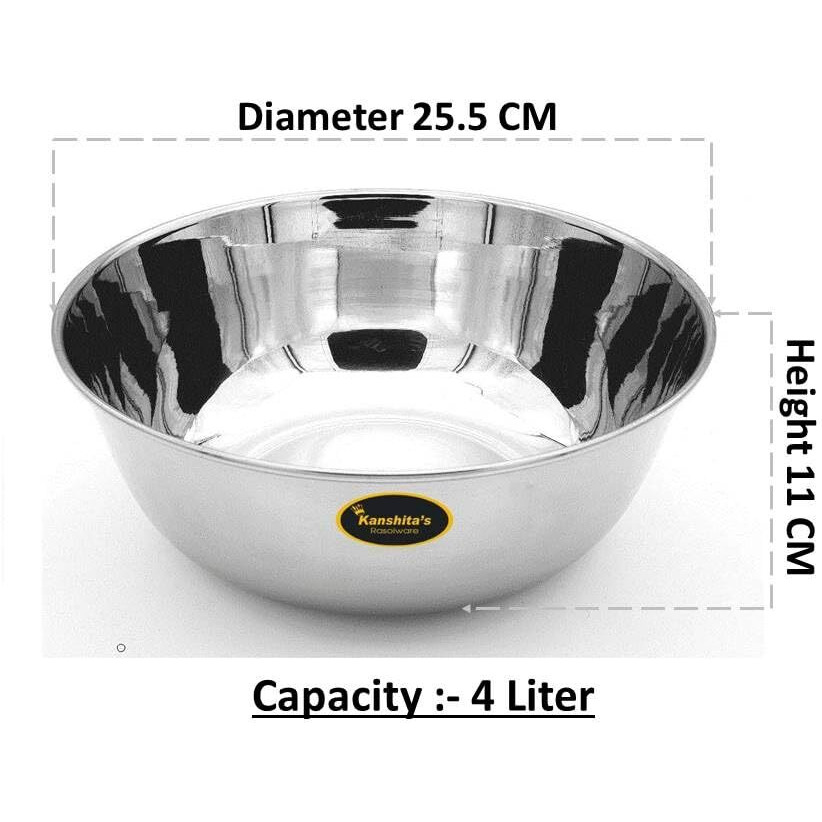 Kanshita's Rasoiware Heavy Guege Stainless Steel Solid Mixing/Serving Bowl (4 Liter)
