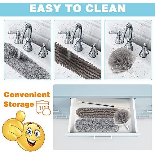 Inclusshop New 2025 Microfiber Feather Duster 4Pcs - Extendable & Bendable Dusters With Long Extension Pole, Washable Lightweight Dusters For Cleaning Ceiling Fan (Twin Extra-Long)