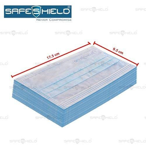 Safeshield Meltblown Fabric Disposable 3 Ply Surgical Face Mask With Nose Pin And Ear Loops (Blue, Without Valve, Pack Of 50) For Unisex