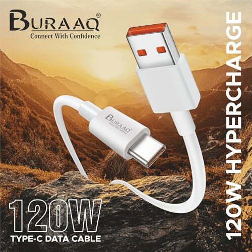 Buraaq 120W Super Vooc Usb To Type C| Compatible With Tabs & Phones Like Mi, Realme, Xiaomi, Oppo, One Plus, Vivo, Iqoo, Nothing & Others| Type C Cable Fast Charging| Usb To Type C Charging Cable| 1M