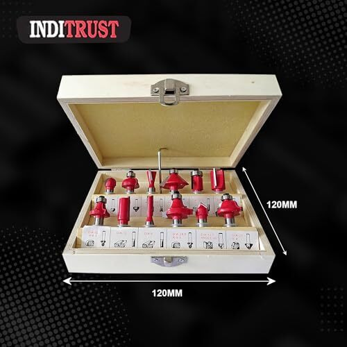 Inditrust 6 Mm Router Bit Set 12 Pcs Multi Shape For Router/Trimmer Combo With Wooden Box Specially Designed For Wood Working