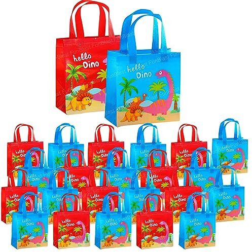 Funblast Dinosaur Gifting Bags For Return Gifts - Pack Of 12 Pcs Non-Woven Carry Bags, Multi-Purpose Reusable Carry Bag, Birthday Gifting Bags, Drawstring Bags For Return Gifts (12)