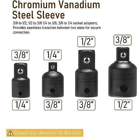Serplex 4 Pc Socket Adapter & Reducer Set - 4 Sizes, Including 1/2" To 3/8" & 3/8" To 1/4" Adapters - Chrome Vanadium Steel