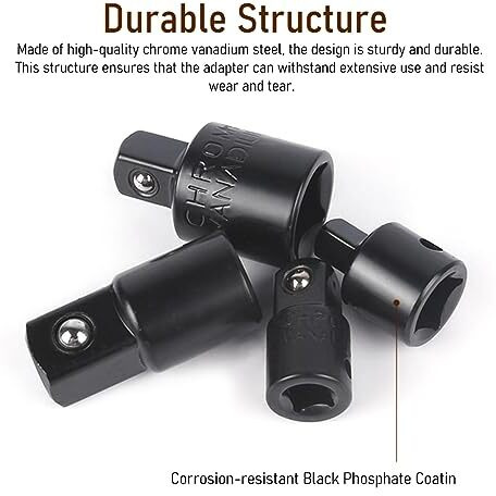 Serplex 4 Pc Socket Adapter & Reducer Set - 4 Sizes, Including 1/2" To 3/8" & 3/8" To 1/4" Adapters - Chrome Vanadium Steel