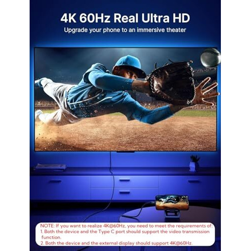Jsaux Type C To Hdmi Cable, 4K@60Hz Usb 3.1 Type C To Hdmi 2.0 Cord, 10Ft/3M Nylon Braided Wire Converter For Laptop, Mobile, Ipad Pro, Macbook, Chromebook, Tv, Monitor