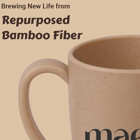 Mae Coffee Mug With Lid | 370 Ml | Crafted From Used Bamboo Fibre | Eco Friendly & Sustainable Cup | Insulated | Microwave Safe | Travel Friendly | Spill Proof | Office | Home | Gift | Mug | 1 Piece