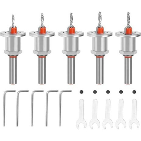 Serplex 5Pcs Carbide Tipped 90 Countersink With Adjustable Low Friction Depth Stop Multifunctional Round Shank Bore Woodworking Drill Bit Taper Counterbore Wood Working Tools