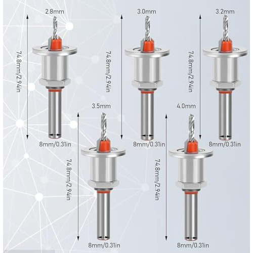 Serplex 5Pcs Carbide Tipped 90 Countersink With Adjustable Low Friction Depth Stop Multifunctional Round Shank Bore Woodworking Drill Bit Taper Counterbore Wood Working Tools