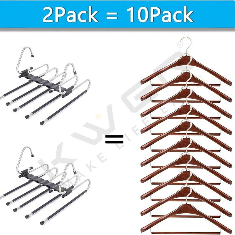Flymore 5 In 1 Stainless Steel Foldable Hangers For Clothes Hanging Multi-Layer Multi-Purpose Pant Hangers For Wardrobe Magic Foldable Hanger,Multipurpose Hanger Organizer Steel Pack Of 2