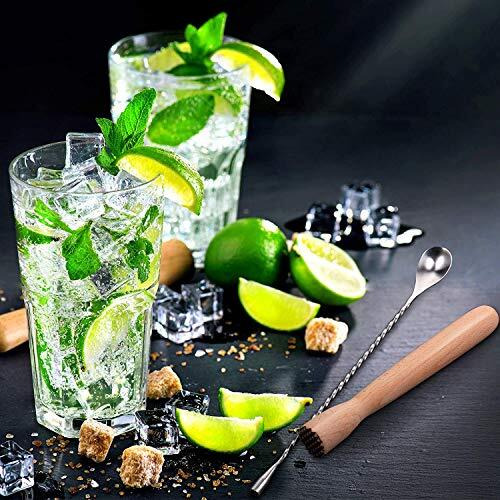 Wooden Cocktail Muddler Drinks Muddler Bar Muddler And 12 Inches Spiral Mixing Spoon Stainless Steel Shaker Spiral Spoon For Making Cocktails Drinks Juice (Set Of 2)