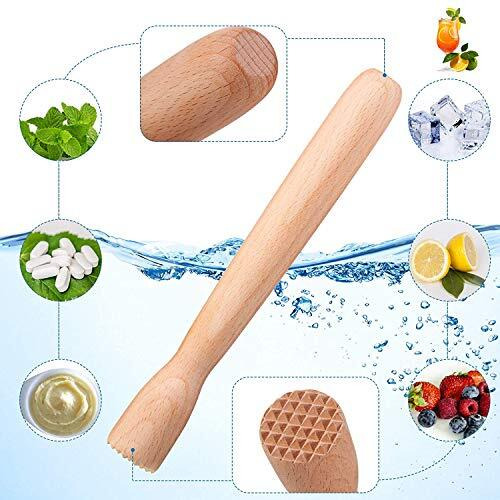 Wooden Cocktail Muddler Drinks Muddler Bar Muddler And 12 Inches Spiral Mixing Spoon Stainless Steel Shaker Spiral Spoon For Making Cocktails Drinks Juice (Set Of 2)