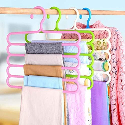Inovera (Label) Plastic Inovera 5 Layer Pants Clothes Hanger Wardrobe Storage Organizer Rack (Set Of 4), 33L X 1B X 32H Cm (Assorted Colour)