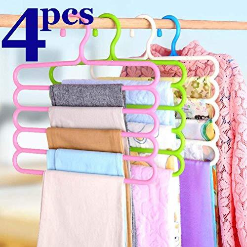 Inovera (Label) Plastic Inovera 5 Layer Pants Clothes Hanger Wardrobe Storage Organizer Rack (Set Of 4), 33L X 1B X 32H Cm (Assorted Colour)