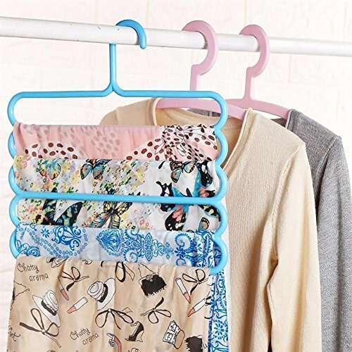 Inovera (Label) Plastic Inovera 5 Layer Pants Clothes Hanger Wardrobe Storage Organizer Rack (Set Of 4), 33L X 1B X 32H Cm (Assorted Colour)