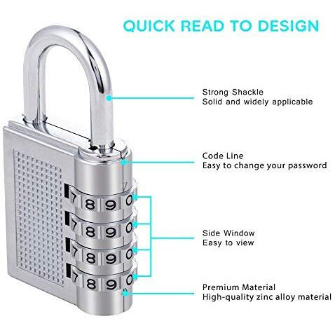 House Hatch Bag Lock Pad Lock Combination Locks For Door Password Key Home Digital Finger Padlock Deal Security Smart 4-Digit Safe Pin Hand Bag (Pack Of 1) Silver