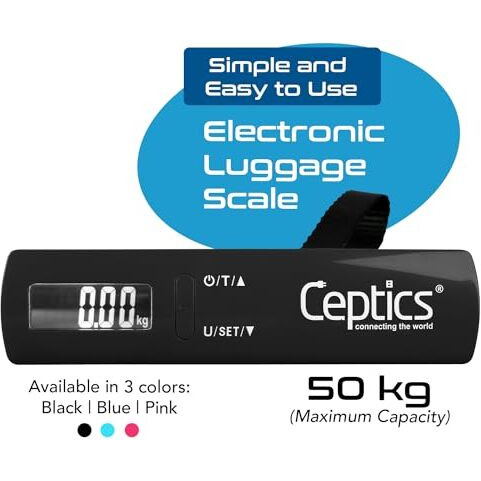 Ceptics Weight Machine For Luggage Weighing Scale, Luggage Weighing Scale Capable Capacity Up To 50 Kg, Weighing Machine For Luggage With Lcd Display Luggage Scale For Bags, Home, Shop - Black