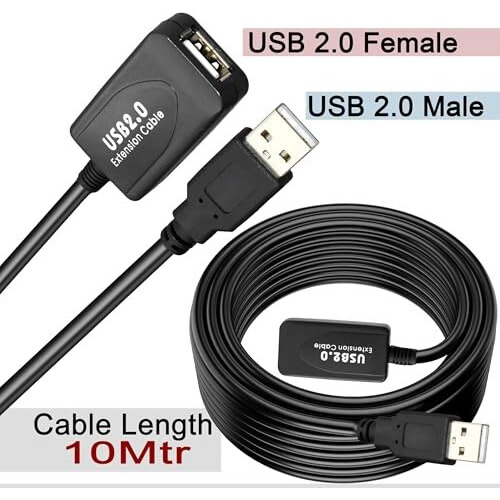 Storite 10 M Active Usb 2.0 Male To Female Active Extension/Repeater Cable, Data Transfer Cord Compatible With Printer, Camera, Webcam - Black