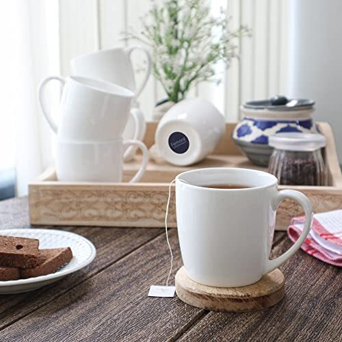 Femora Desh Ki Mitti White Ceramic Tea Cups, Coffee Mugs, Set Of 6 Pcs, 180 Ml